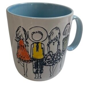 Girlfriends‎ Coffee Mug Whimsical Girls Design Blue Interior Ceramic Tea Cup Mug